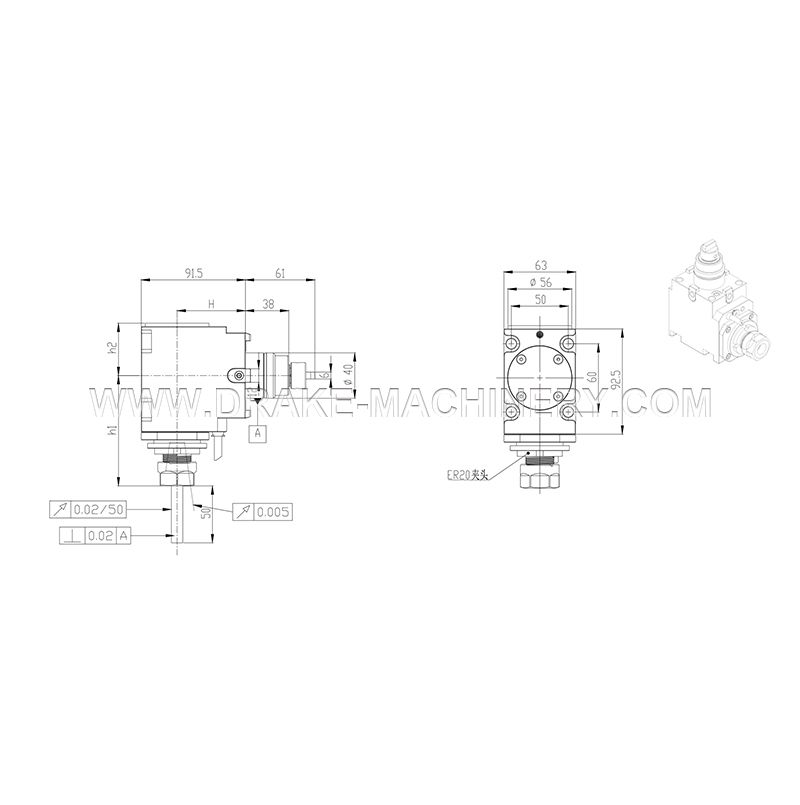Головка электроинструмента LS-90 градусов, модель BMT40-90 градусов-ER20, внешний замок