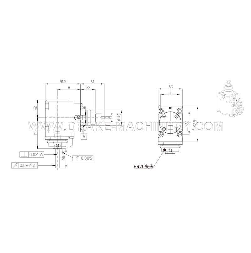 Головка электроинструмента LS-90 градусов, модель BMT40-90 градусов-ER20-внутренний замок
