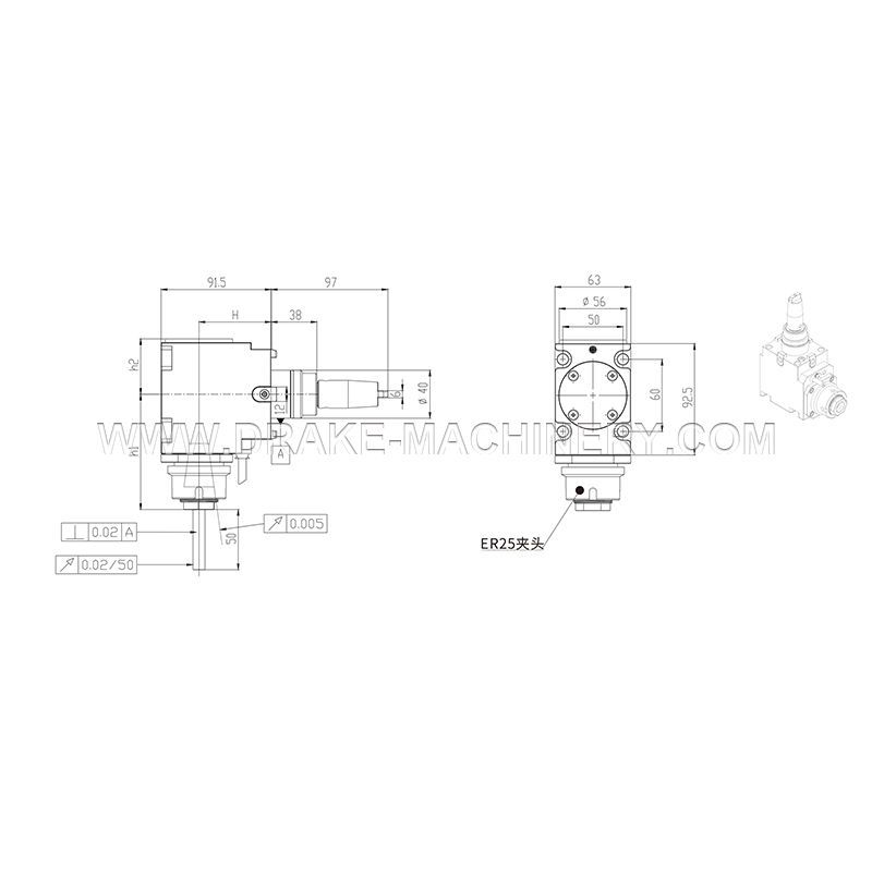 Головка электроинструмента LS-90 градусов, модель BMT40-90 градусов-ER25-внутренний замок