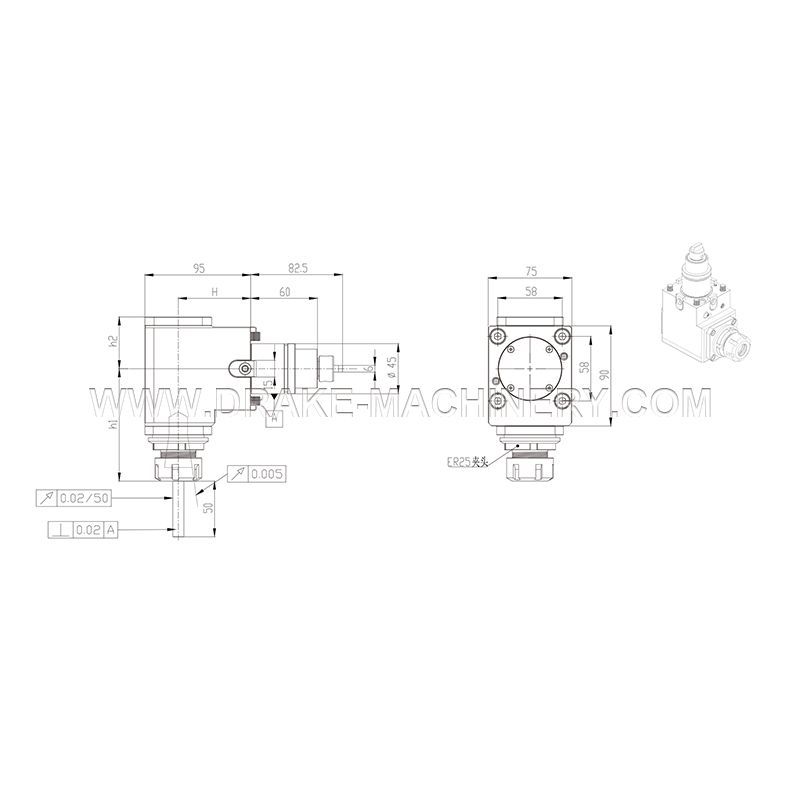 Головка электроинструмента LS-90 градусов, модель BMT45-90 градусов-ER25-внешний замок